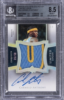 2004-05 UD "Exquisite Collection" Limited Logos #CA Carmelo Anthony Signed Game Used Patch Card (#35/50) – BGS NM-MT+ 8.5/BGS 10 